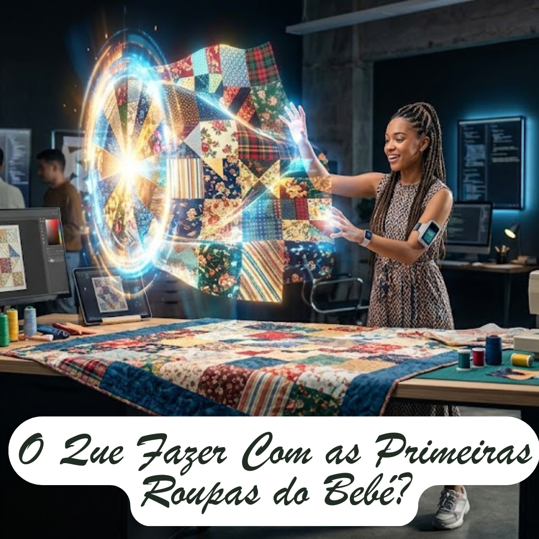 Ideia de o que fazer com as primeiras roupas do bebé: uma manta de memória feita de retalhos coloridos.